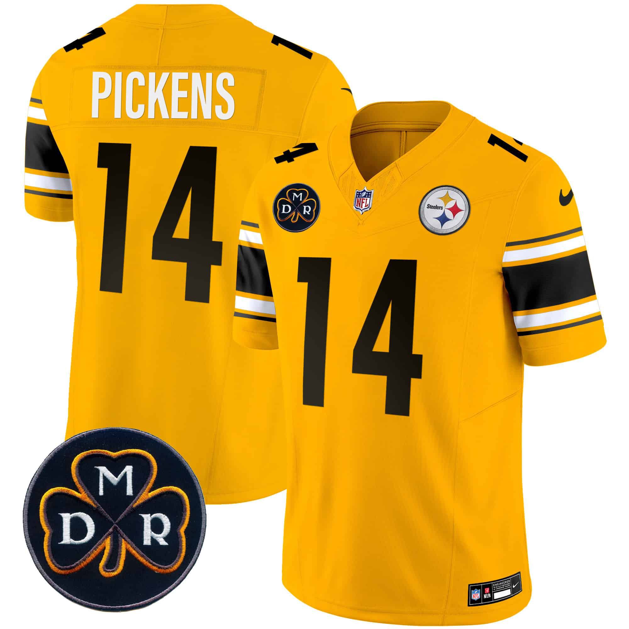 Men Pittsburgh Steelers #14 Pickens Yellow 2024 Nike DMR Patch Vapor Limited NFL Jersey
